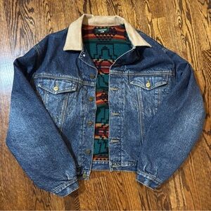 Corduroy Collar Denim Jacket - Blue